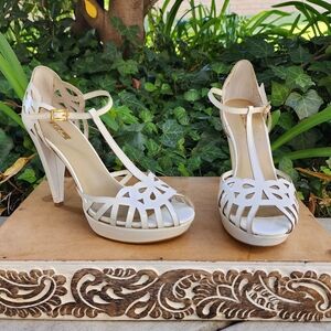 Elegant White T-Strap Platform Wild Pair Heels